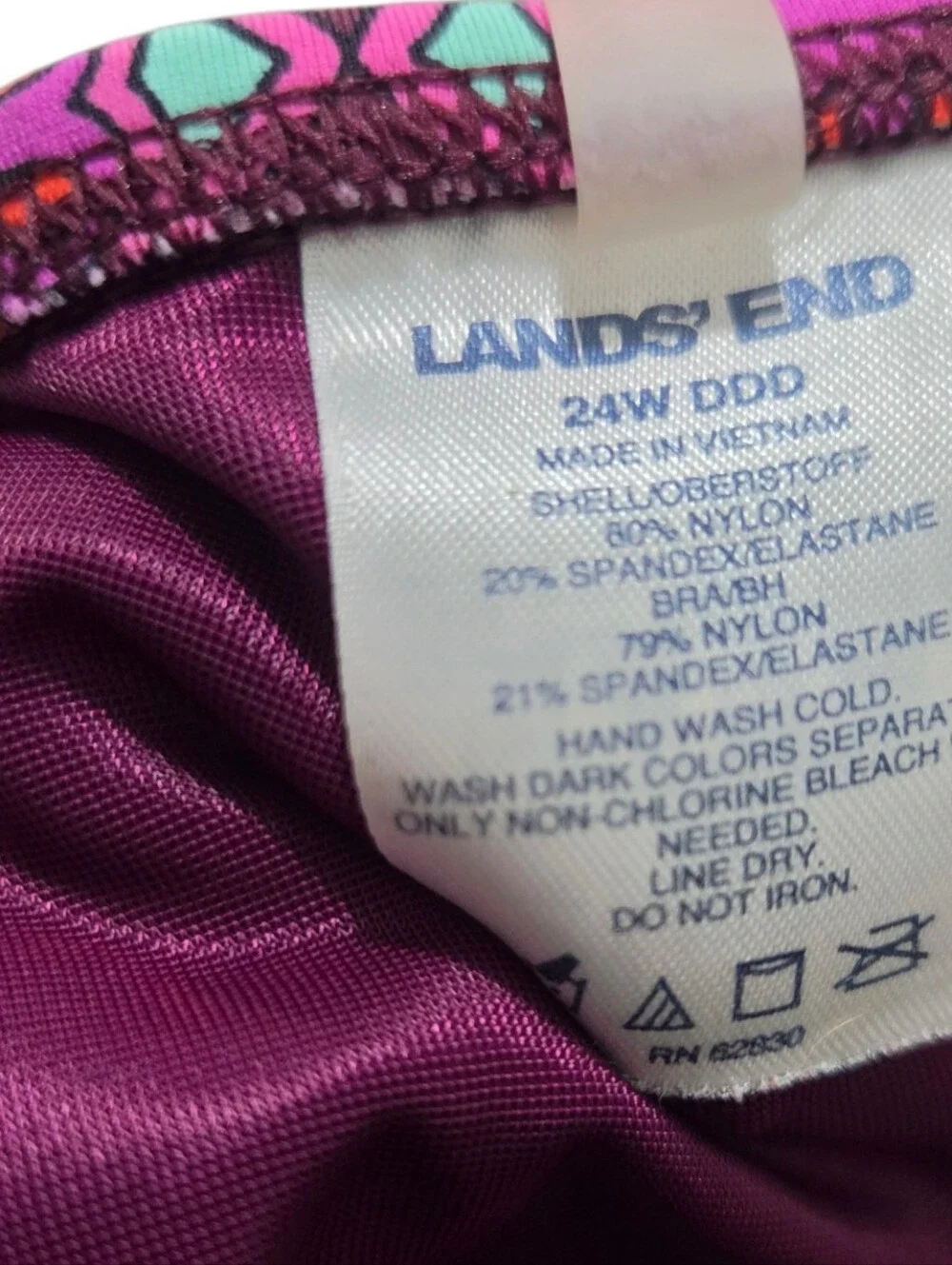 Lands End Tankini 24W Purple Floral 2 Piece Swimsuit Plus Size Swimwear Brief